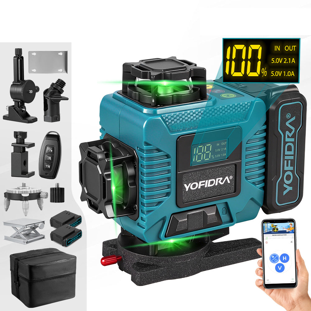 YOFIDRA LK-821 16-Line Laser Level – Digital Display + Rotating Black Light & Base + Universal Bevel Head