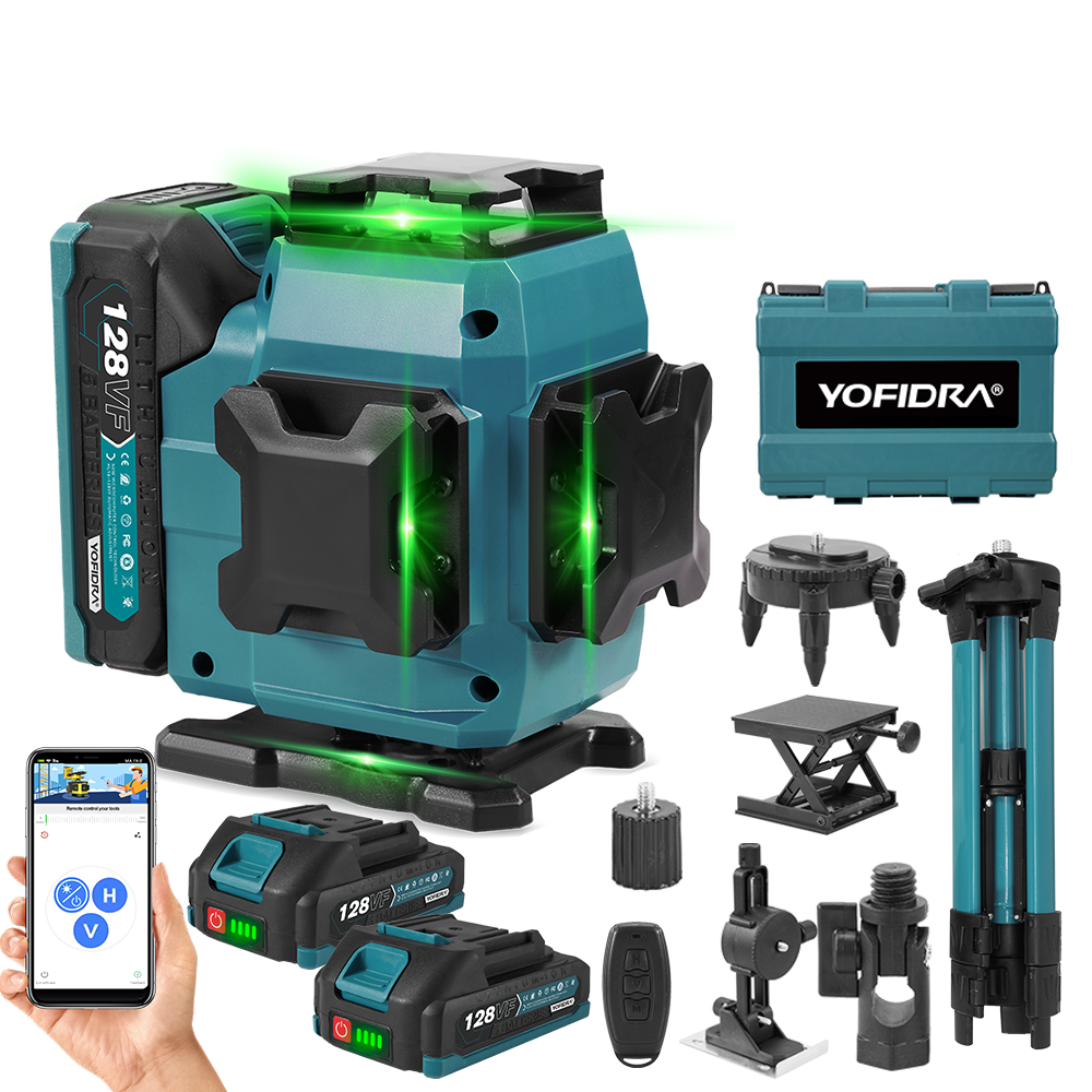 YOFIDRA 4D 16-Line Self-Leveling Laser Level with 360° Horizontal & Vertical Ultra Bright Beam, Compatible with Makita 18V Battery