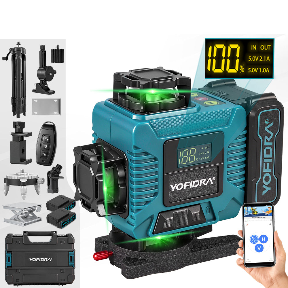 YOFIDRA LK-821 Pro 16-Line Laser Level – Digital Display + Metal Base & Lift + 1m Tripod + Bevel Head